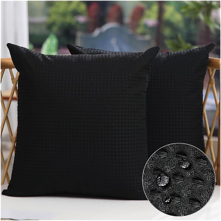 Outdoor pillow covers set of 2 waffle textured polyester pillow covers spring summer outdoor waterproof decor for patio furniture garden.