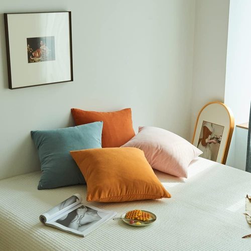 Decorative throw pillow covers set of 4, solid color pillows soft decorative square couch pillow covers, mix and match home decor for sofa bedroom.
