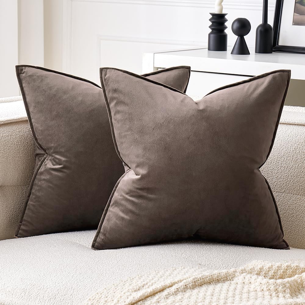Pack of 2 decorative velvet throw pillow covers soft pillowcase solid square euro sham cushion case for sofa bedroom car.