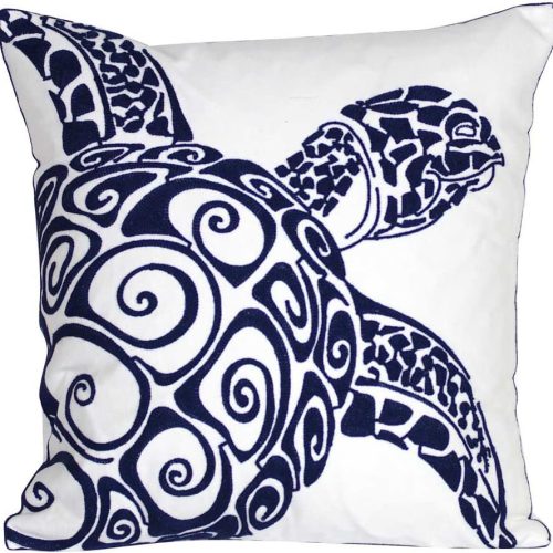 Embroidered cute nautical animal pillow cover, square decorative canvas pillow cover for nautical style deco.