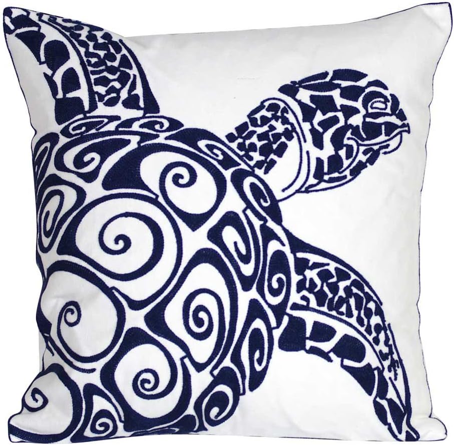 Embroidered cute nautical animal pillow cover, square decorative canvas pillow cover for nautical style deco.