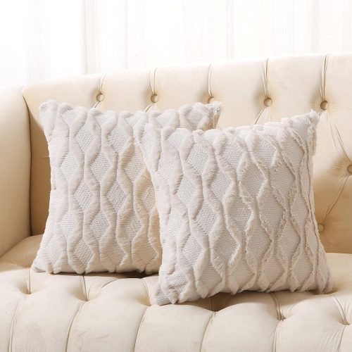 Pack of 2 faux wool throw pillow covers decorative velvet couch pillow case soft plush square boho cushion pillowcase, embroidery, geometric, home.