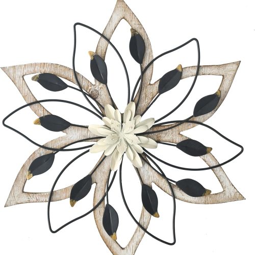 Layered Metal Flower Wall Decor with Distressed White Finish