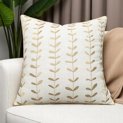 Embroidered lollipop cushion cover square, 100 percent cotton ivory throw pillow case, soft elegant texture, stylish addition to home interiors, bedroom, office.