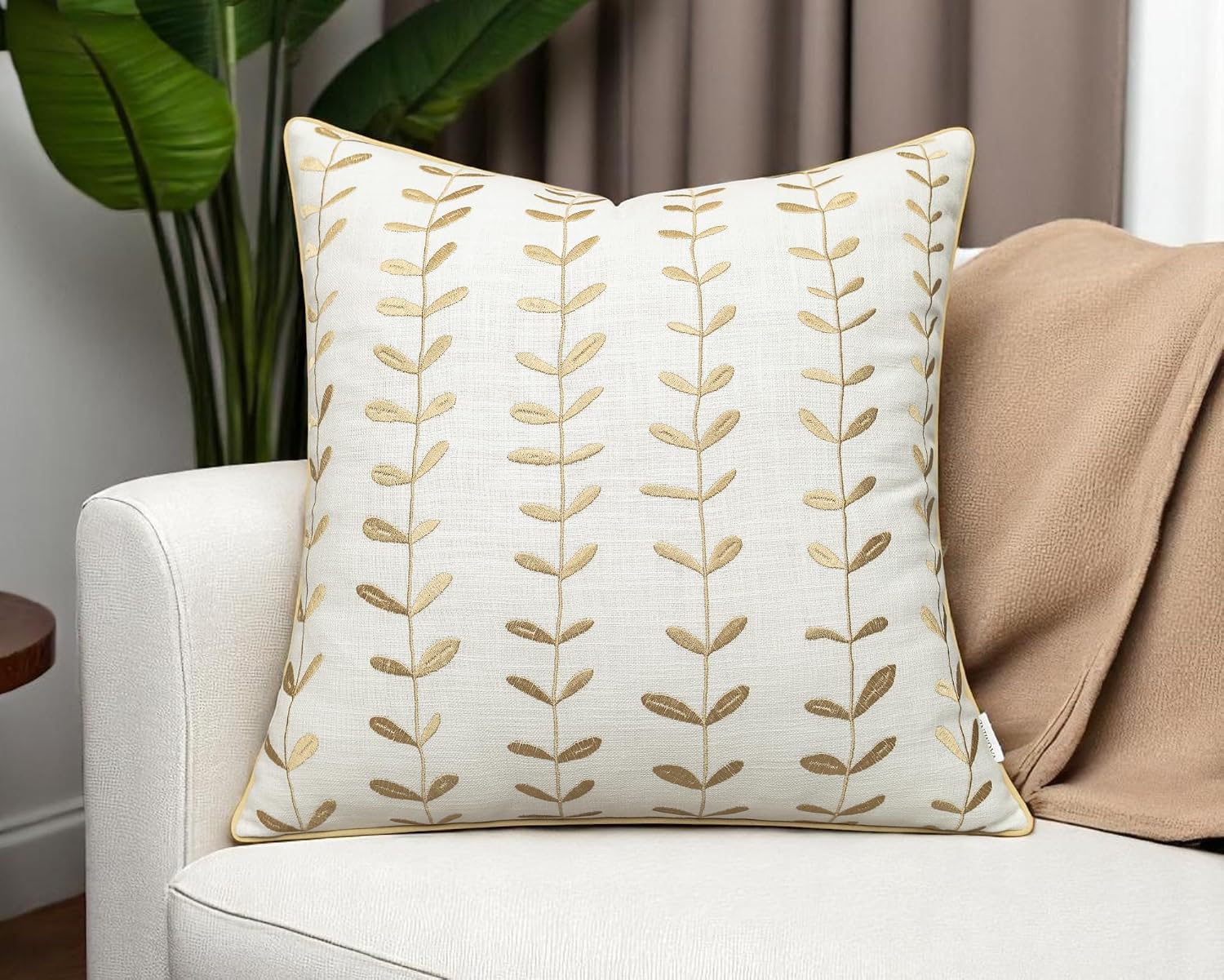 Embroidered lollipop cushion cover square, 100 percent cotton ivory throw pillow case, soft elegant texture, stylish addition to home interiors, bedroom, office.