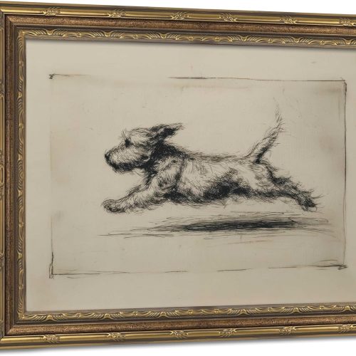 Vintage Dog Sketch Gold Framed Wall Art