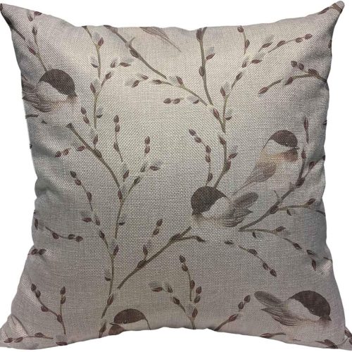 Throw pillow cover willow branches black capped chickadee cotton linen square pillowcases animal gray bird vintage watercolor decorative floral spring modern cushion cover home decor.