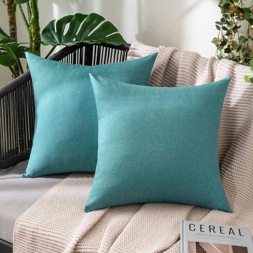 Pack of 2 decorative outdoor solid waterproof throw pillow covers faux linen garden farmhouse coastal cushion cases for summer patio tent balcony couch sofa.