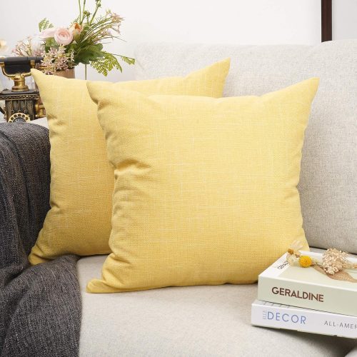 Solid color decorative cotton linen throw pillow case cushion cover pillowcase for couch sofa bed, set of 2.