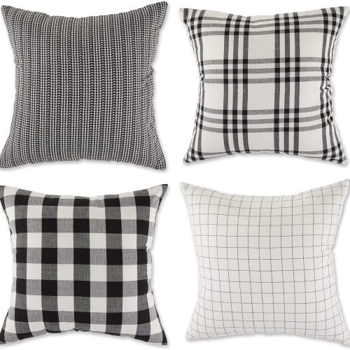 Decorative square throw pillow cushion cover set, hidden zipper, cotton and machine washable, 4 piece.