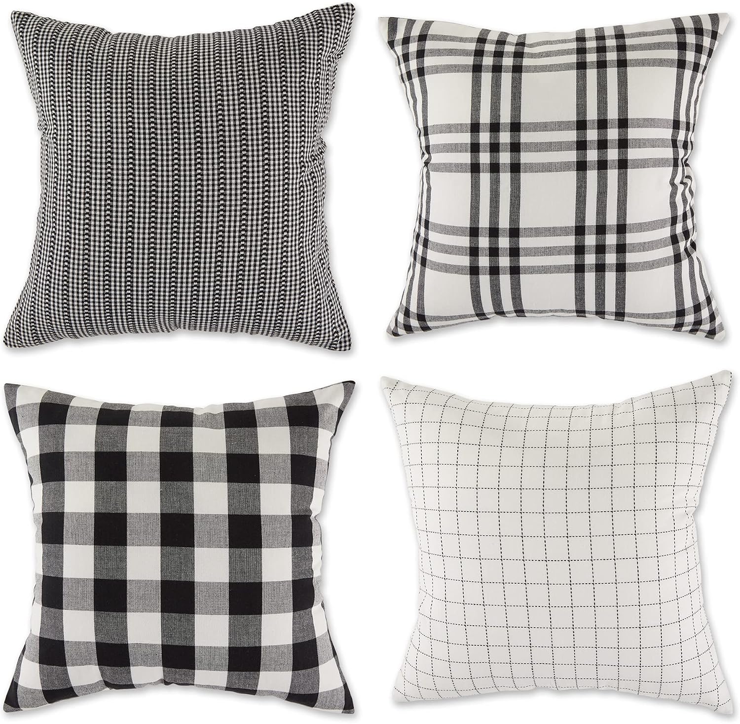 Decorative square throw pillow cushion cover set, hidden zipper, cotton and machine washable, 4 piece.